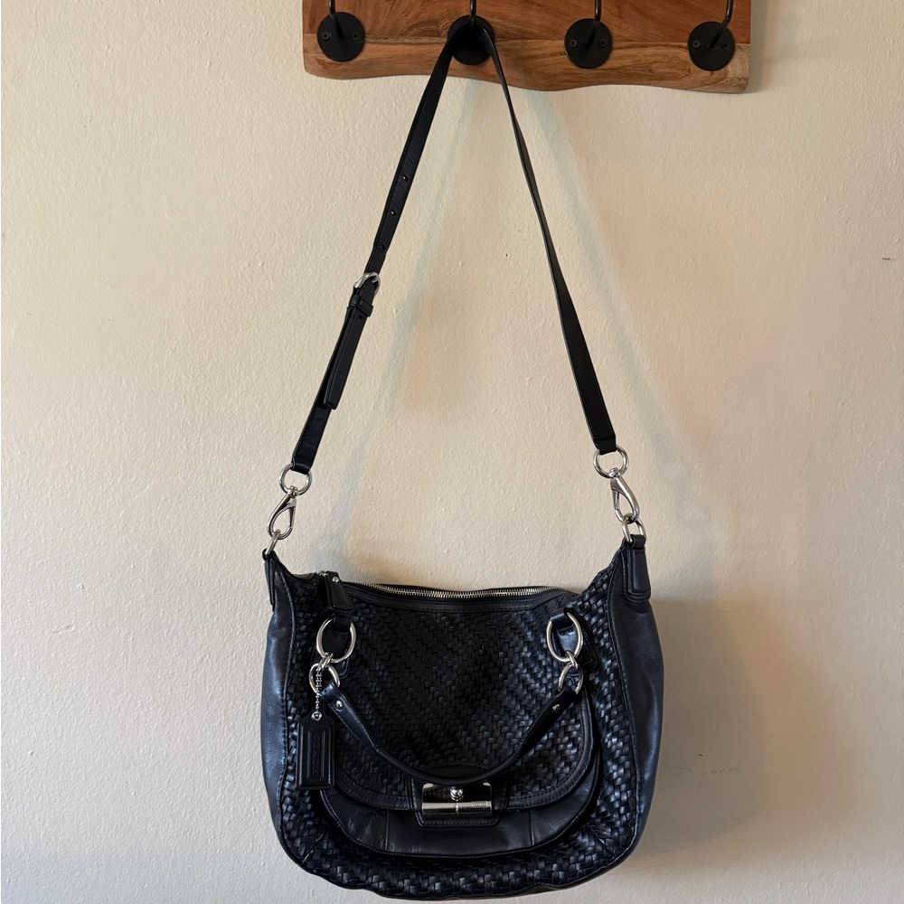 Coach Kristin Black Woven Leather Satchel Bag 2010s Silver Hardware 19312 - Picture 4 of 7